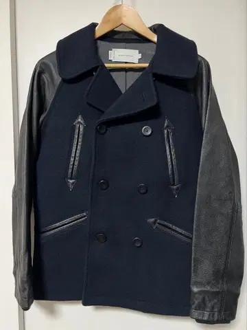 wings&horns 울 가죽 콤비 피코트