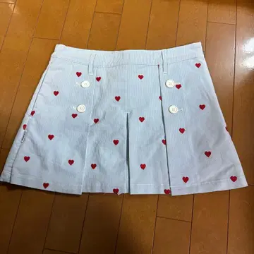 하트 무늬 자수 스트라이프 스커트