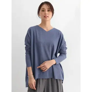 드롭 숄더 V넥 풀오버 (블루)