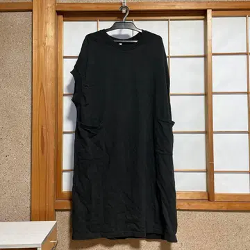 HIYORI 블랙 롱 셔츠 원피스 반팔