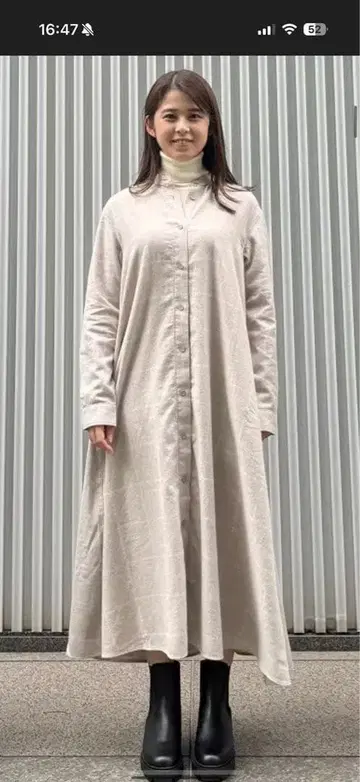 무인양품 양면 기모 플란넬 스탠드 카라 긴팔 원피스 M