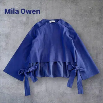 [새상품급] 미라 오웬 직물 도킹 소매 리본 니트 풀오버