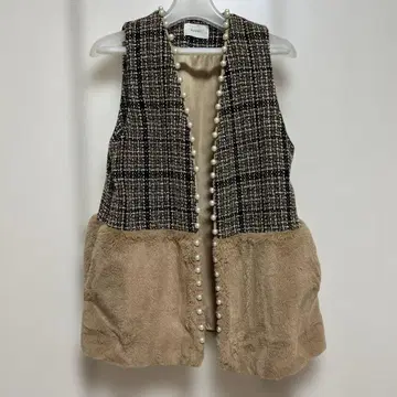 ROSIEE 트위드 퍼 펄 베스트 새상품급