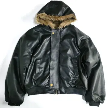 FAUX LEATHER FUR LINED HOODIE JACKET