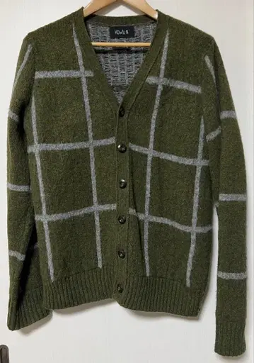 HOWLIN 체크 무늬 가디건 올리브 그린