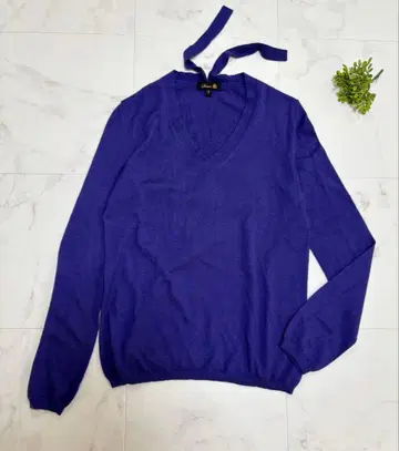 드로어 캐시미어 실크 백리본 니트 풀오버 보라색