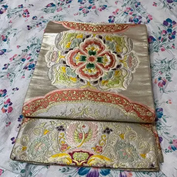 꽃무늬 촉강 금은&파스텔 금직 후쿠로 오비