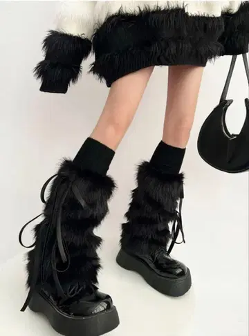 레그 커버 레그 워머 y2k 00s 복슬복슬 블랙 인조 모피