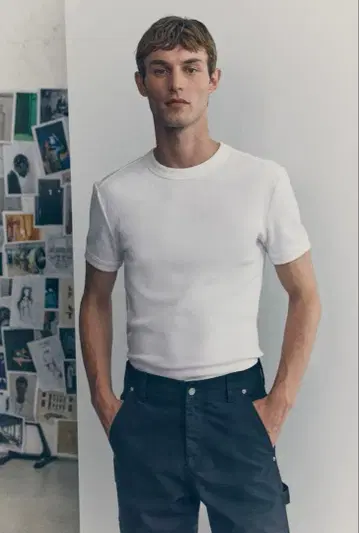 완판템 H&M ATELIER 코튼 리브 T셔츠 화이트, 블랙 2장 세트