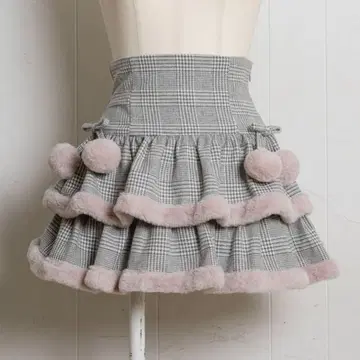 미사용 새상품 택 포함 정품 pium 피움 퍼 포함 티어드 미니 스커트