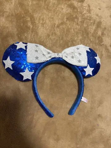 미키 귀 머리띠 파랑과 화이트 별 패턴