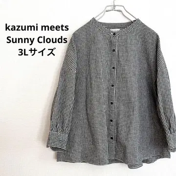 써니클라우드 스탠드 카라 깅엄 블라우스 kazumi 콜라보 3L