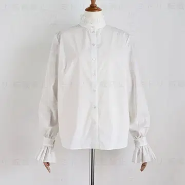 GIRLISH St.cecilia 레터스 블라우스 화이트 프릴 셔츠