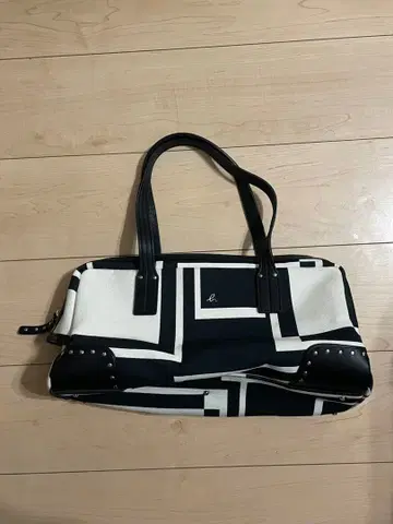 agnes b. 아네스베 보야주 기하학 패턴 캔버스 & 가죽 백