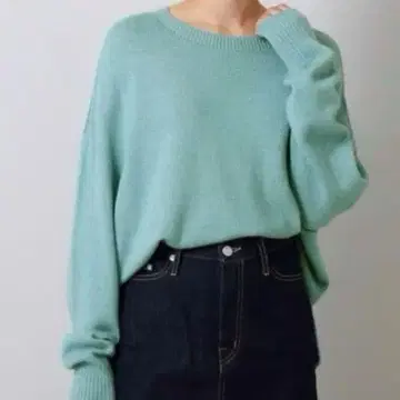 UNTITLED 실크&캐시미어 믹스 U넥 니트 그린 계열 M