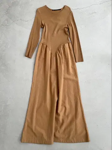 베이지 롱 원피스 코튼 혼방