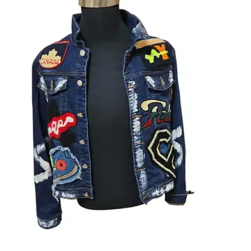 자수 패치 데님 자켓