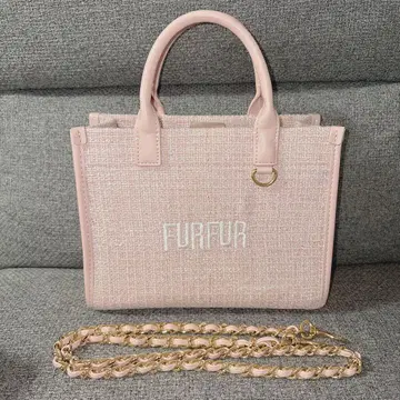 FURFUR 트위드 로고 토트백 핑크