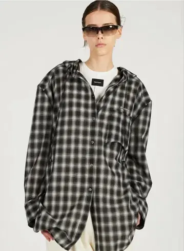 PRANK PROJECT 후디 체크 셔츠 BRN