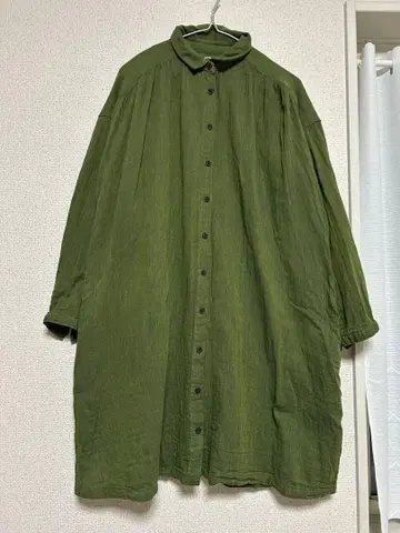 오니바 Onyva 올리브 그린 긴팔 셔츠 원피스