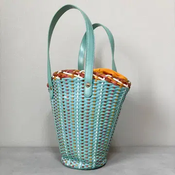 새상품급 russet 토트백 뜨개질 숄더 가죽 복조리 라이트 블루