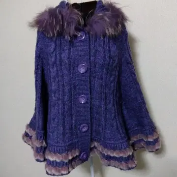 보라색 니트 판초 퍼 포함