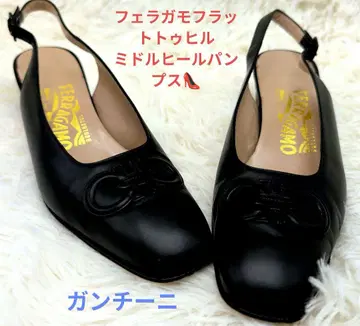 신년 좋은 특가 Ferragamo 블랙 가죽 슬링백 펌프스