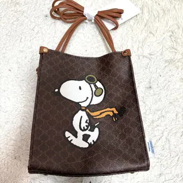새상품급 스누피 PEANUT 숄더백 마카남 패턴 사선 브라운