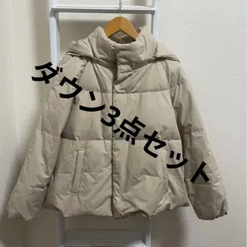 후드 부착 다운 자켓 베이지 브라운