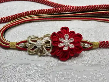 b-227 순수 실크 허리띠 후리소데 성인식 장식 매듭 츠마미세이카 꽃