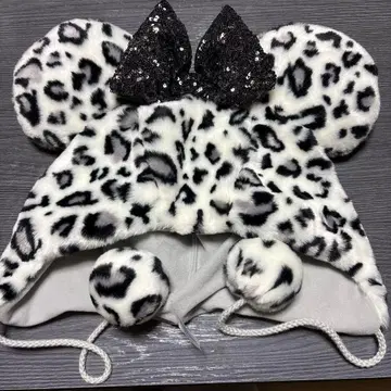 레오파드 무늬 미키풍 귀도리 모자