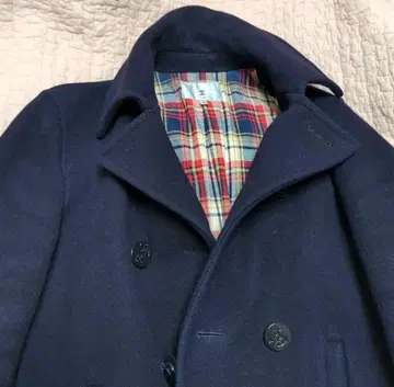 네이비 울 더블 브레스트 피 코트