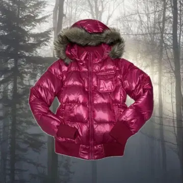 핑크 후드 부착 다운 자켓