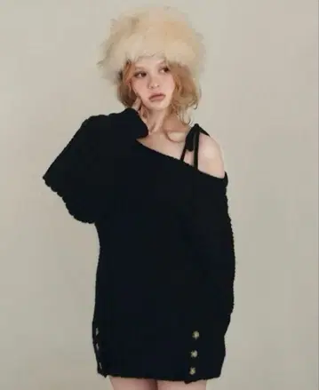 andmary Mia ribbon knit mini dress black