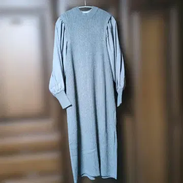 MEDOC 그레이 롱 니트 이소 원피스 벌룬 슬리브