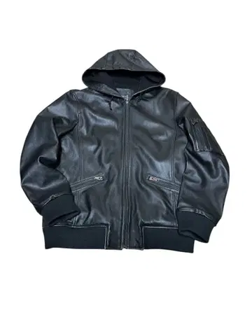 후드 부착 블랙 가죽 자켓 Y2K opium archive 모드