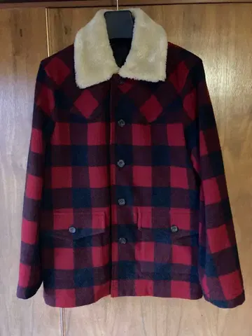 울 혼방 빨간색과 블랙 체크 무늬 남성용 자켓