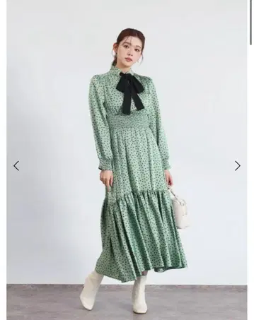 새상품 FENNEL 야마다야 프론트 리본 도트 원피스