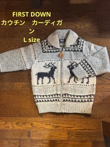 FIRST DOWN 카우친 니트 가디건 풀 집업 루돌프 무늬