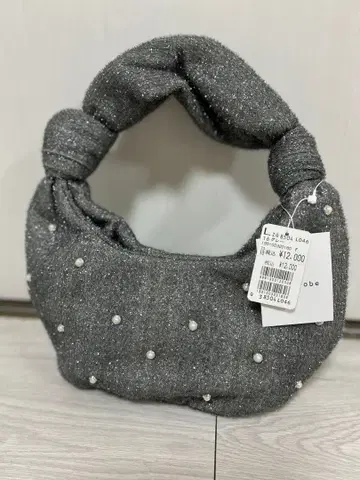 그레이 실버 펄 장식 핸드백 야마다 petirobe