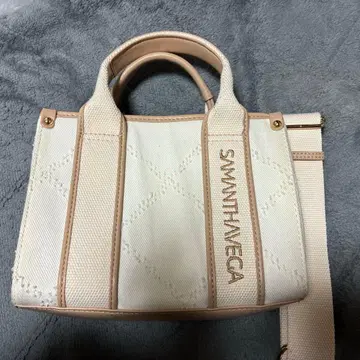 사만사베가 로고 테이프 데님 토트 (미니) 화이트