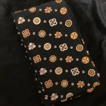 하카타 순수 실크 길상 문양 자수 블랙 베이스 반폭 오비