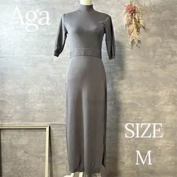 Aga 아르가 하이넥 니트 원피스 슬릿 오부 소매 그레이 M 사이즈