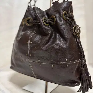 폴 스튜어트 스터드 편직 태슬 체인 가죽 토트백