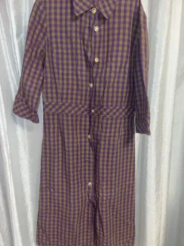 보라색과 옐로우 컬러 체크 셔츠 원피스