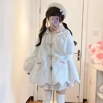 토끼 귀 더플 코트 양산 코트 퍼 후드티