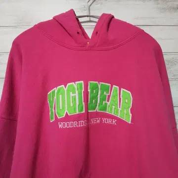 YOGI BEAR 애니메이션 자수 후드티 2XL 핑크 USA 구제 의류