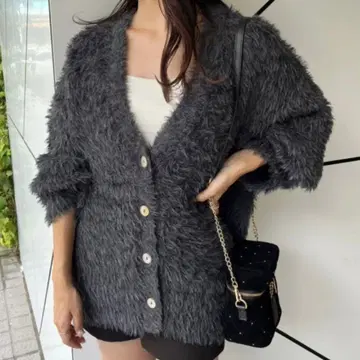 NICE CLAUP 퍼지 모테 아자토/페더 롱 가디건