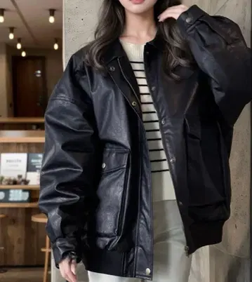 인조 가죽 빈티지 오버 블루종