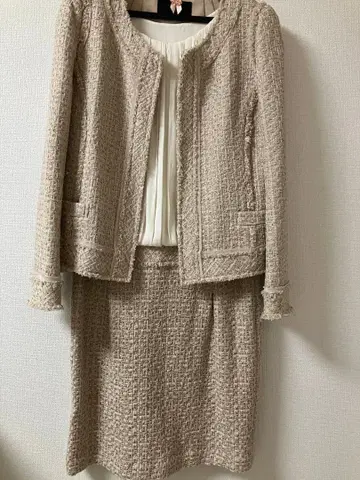 INED 베이지 트위드 자켓 원피스 셋업